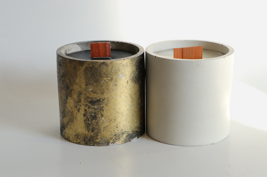 Cement Round Wood Wick Candles