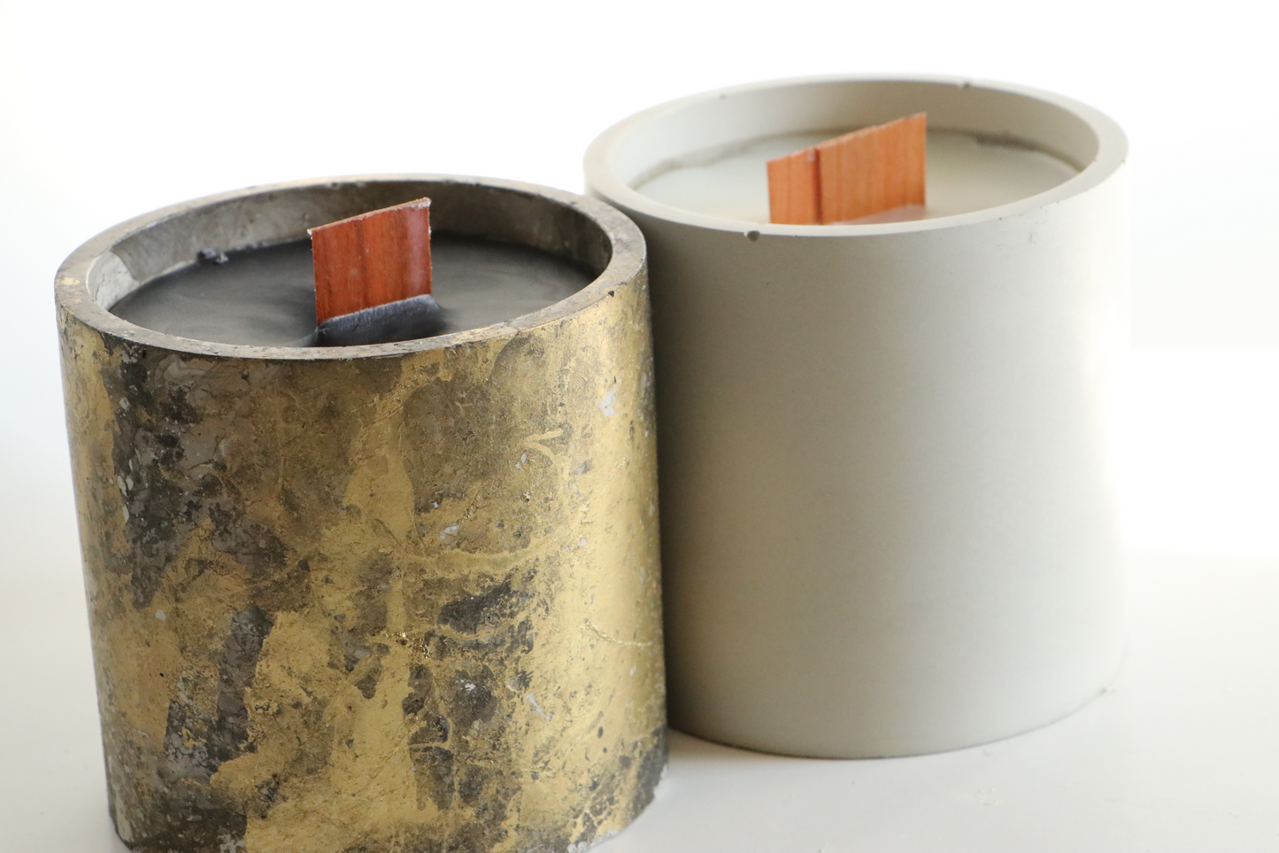 Cement Round Wood Wick Candles