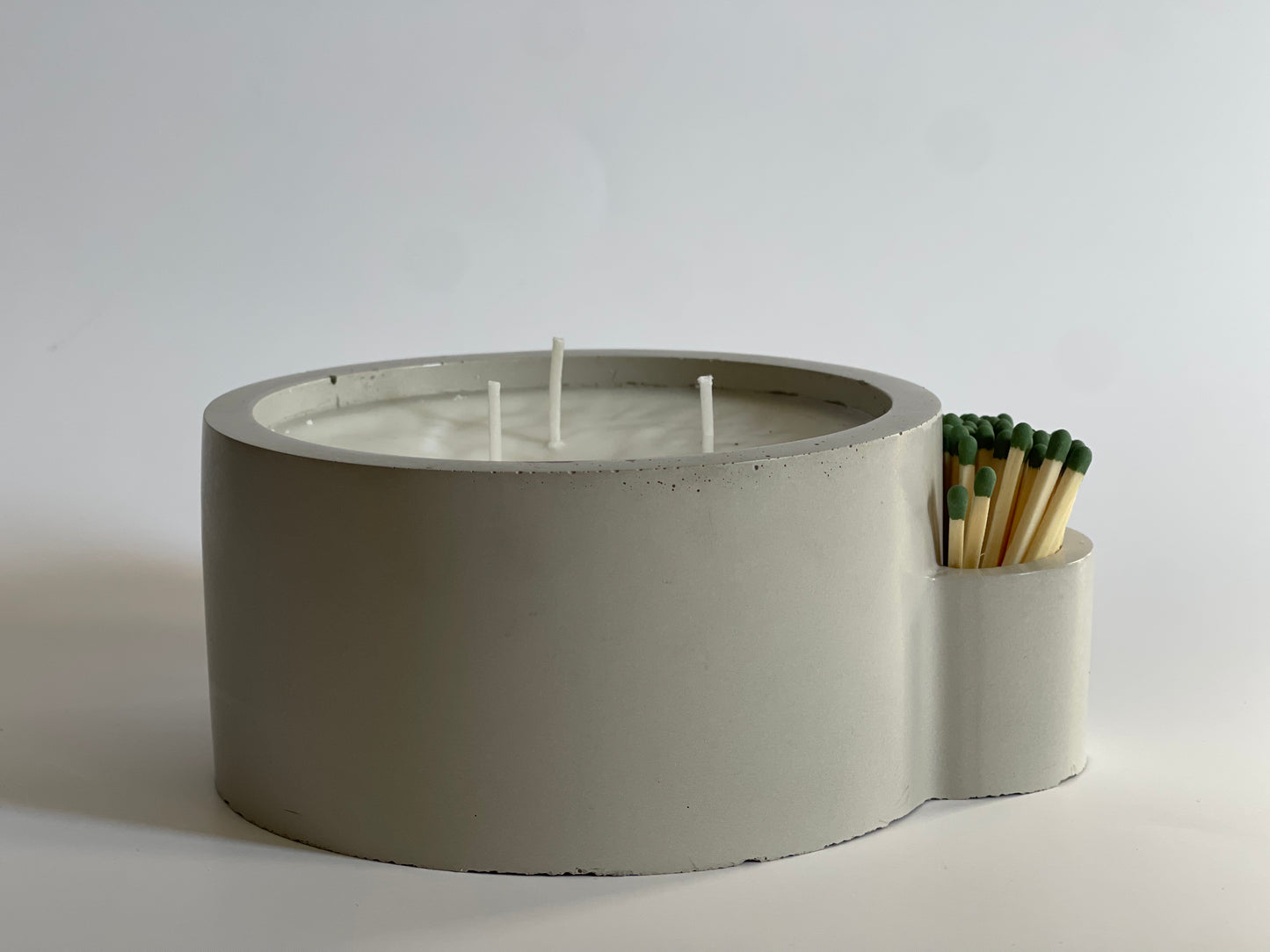 Concrete 3 Wick Candle with Match Holder